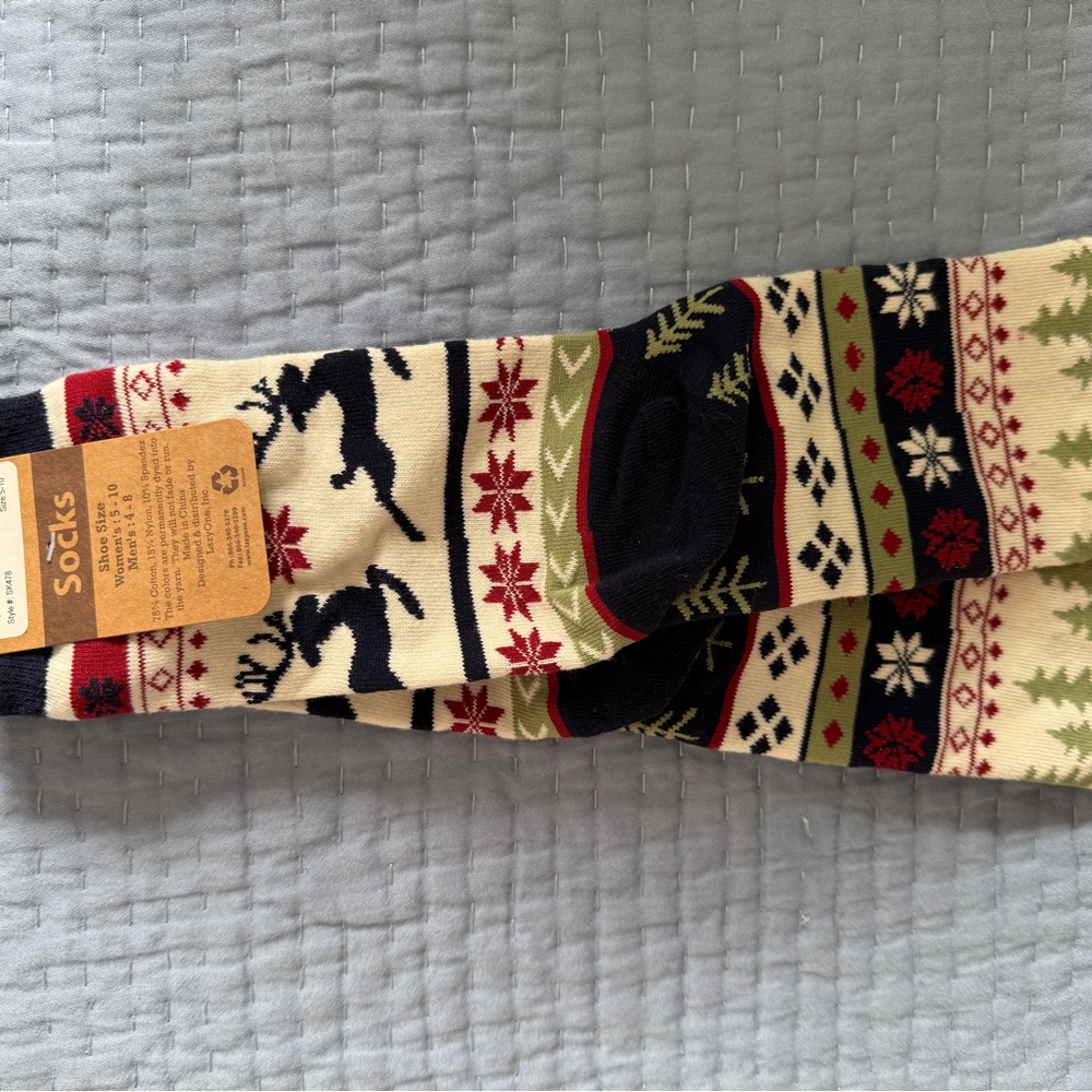 Brand new: Festive Patterned Socks - Cream, Red, Green, Black